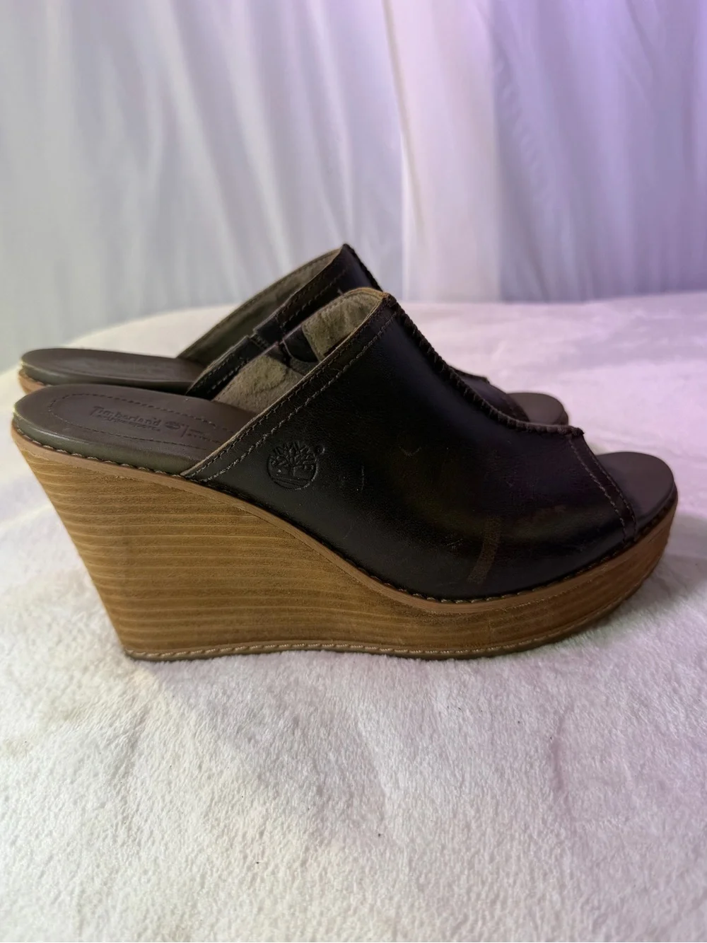 Women’s Black Leather Wedge Slide Sandals